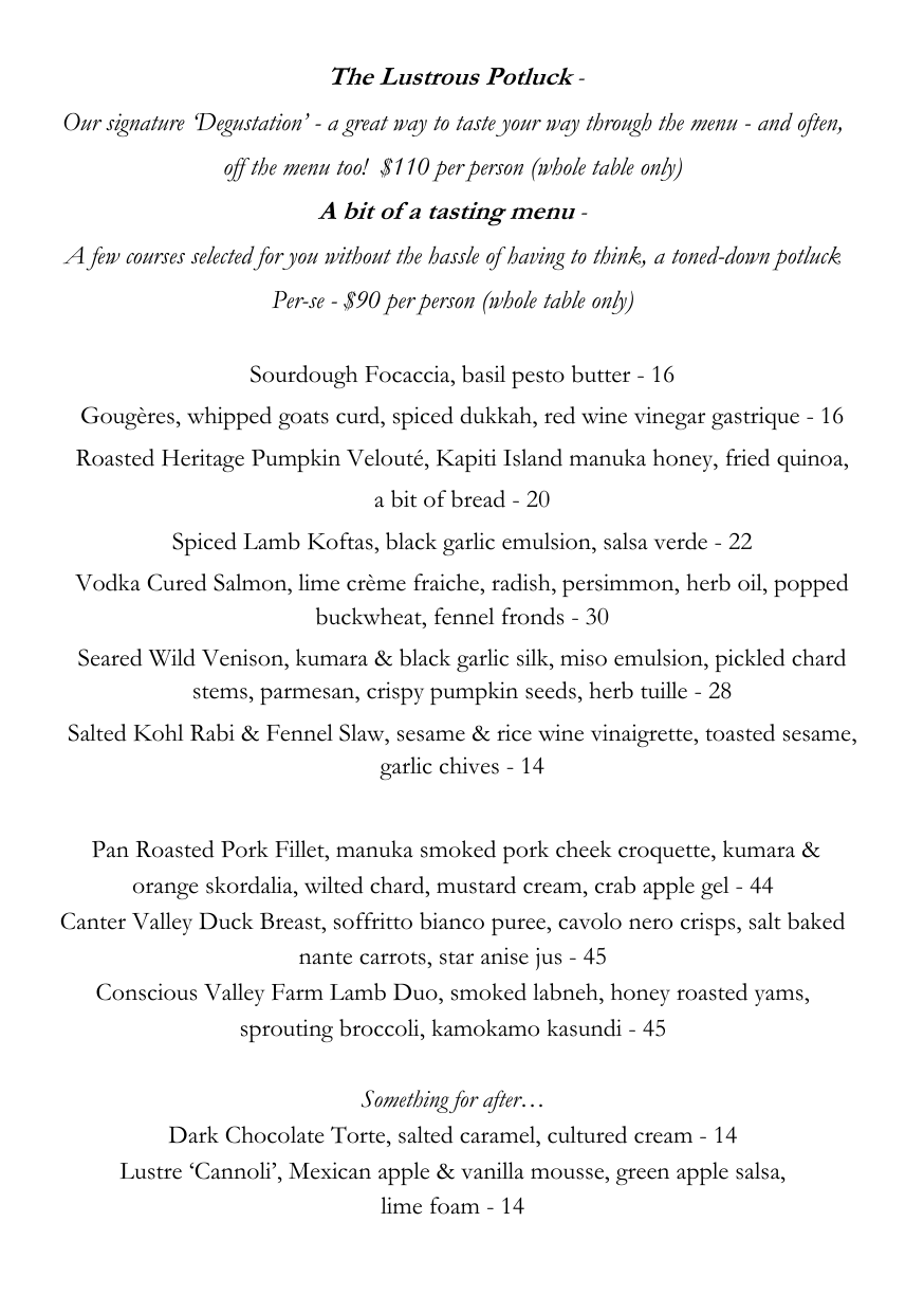 Sample menu